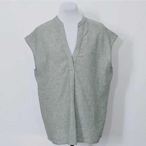 NWT JONES NEW YORK Basil green linen blend cap sleeve casual top - Picture 10 of 16